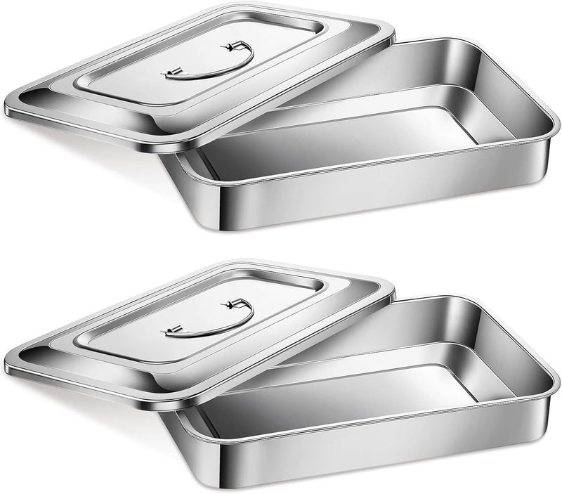 Fabbay Medical Surgical Trays 201 Stainless Steel Tray Dental Instruments Organizer Holder Sterilized Metal Box with Lid and Handle Grip for Medical Surgical Dental Instruments(12 Inch) - Image 1